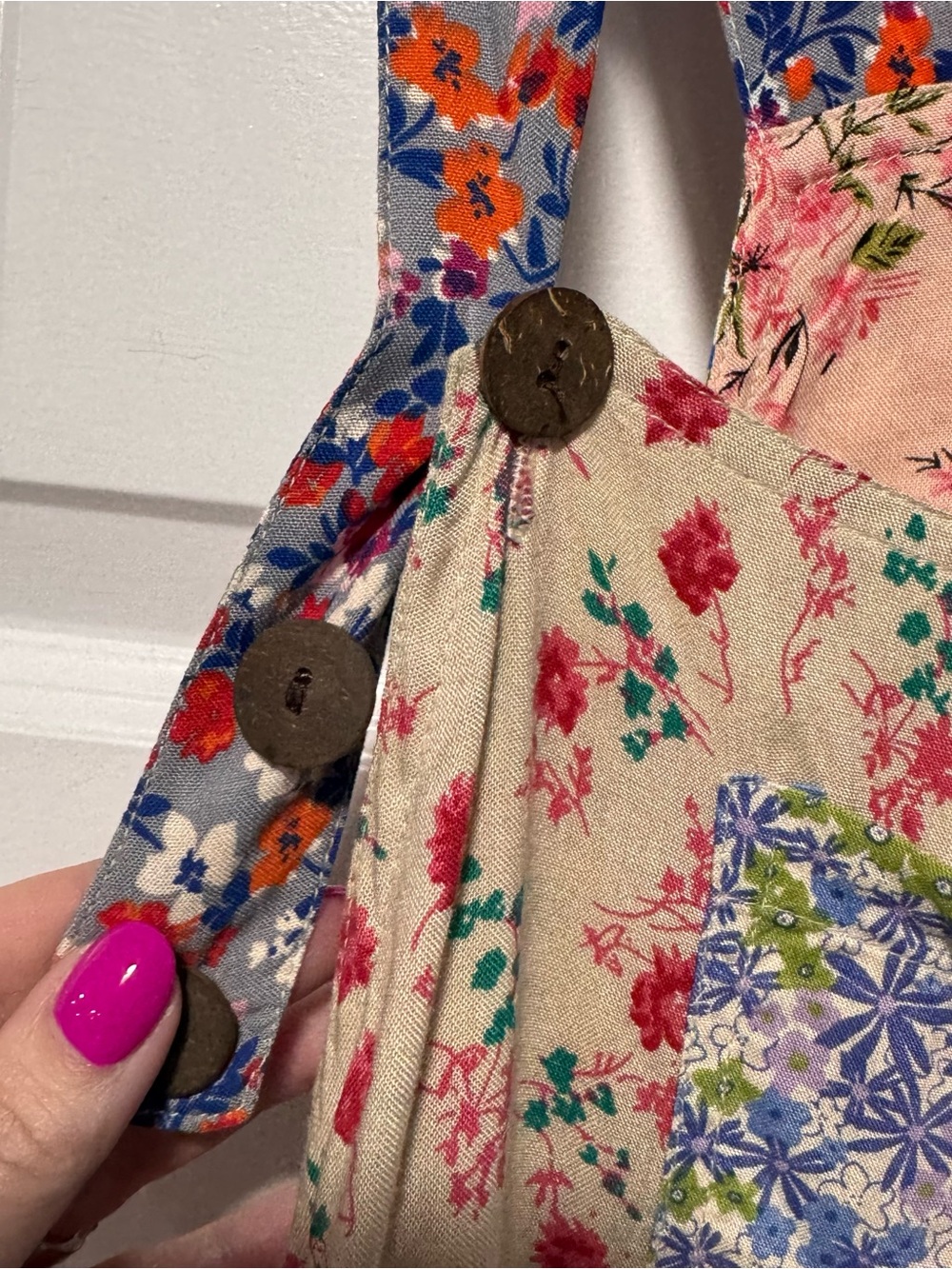 Blue Sky Patchwork Floral Overalls Shorts - Picture 7 of 13